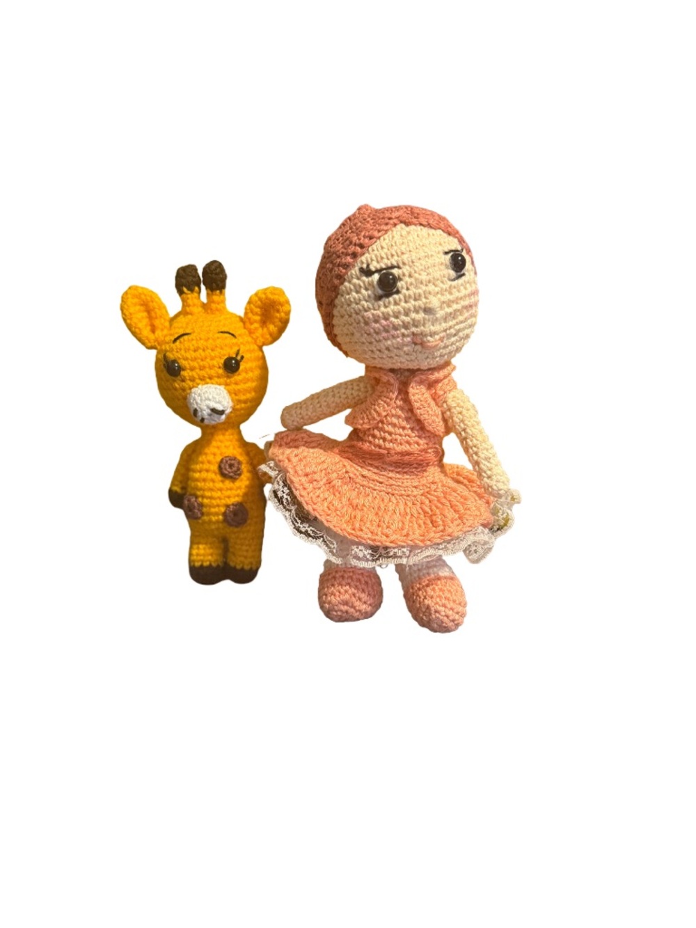 Peach Crochet Doll with Yellow Giraffe Plush Set